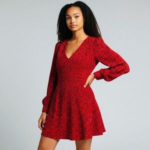 Alice + Olivia Red Animal Print Long Sleeve Dress size 6